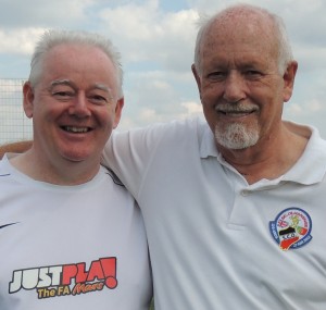 Mick with Chris Wright Founder of Soccer Olhanense Strollers, the first Walking Football team in the Algarve